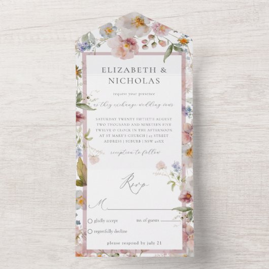 一エレガント結婚つの招待状でフローラが全て オールインワン招待状 (内側)