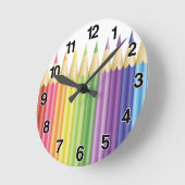 一カラフル列に鉛筆 ラウンド壁時計 (傾斜)
