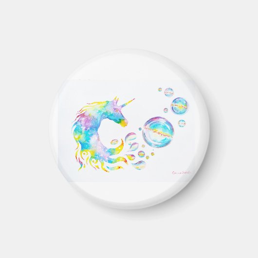 一カラフル角獣と球,水絵画彩 マグネット (正面)