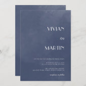 一クラシックつのQRコード内のネイビーブルー煙すべて結婚 招待状 (正面/裏面)