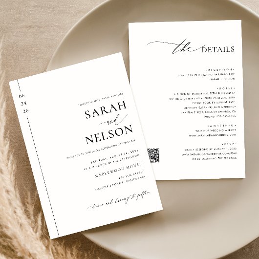 一クラシックエレガントモダンつのQRコードに含まれる結婚 招待状