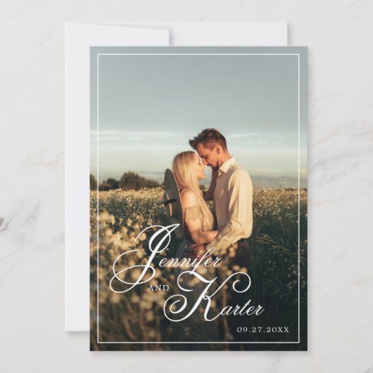 一クラシックエレガント枚の写真にQRコードを全結婚て 招待状 (正面)