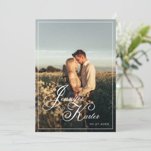 一クラシックエレガント枚の写真にQRコードを全結婚て 招待状 (スタンド正面)