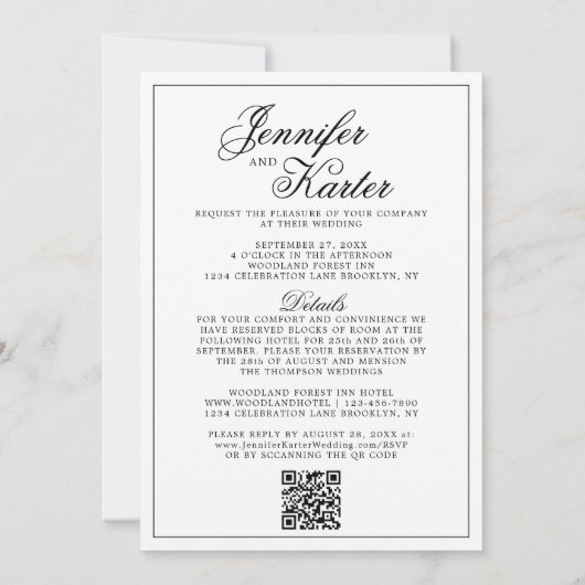 一クラシックエレガント枚の写真にQRコードを全結婚て 招待状 (裏面)