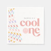 一クールつのグルービーガールの市松模様にレトロ スタンダードカクテルナプキン (正面)