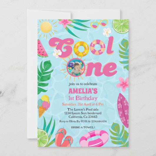 一クールつの熱帯プール夏1日の誕生日 招待状 (正面)