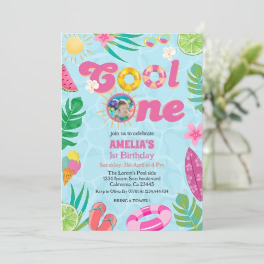 一クールつの熱帯プール夏1日の誕生日 招待状 (スタンド正面)