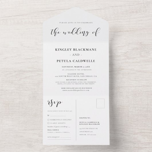 一シンプルつの招待でエレガントな結婚式 オールインワン招待状 (内側)