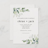 一シンプルつのQRコードに含まれるユーカリ結婚タス 招待状 (正面/裏面)