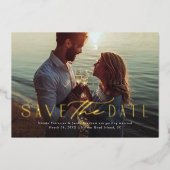 一シンプルつエレガントの写真のモダン種類は日付を保存 箔招待状 (正面)