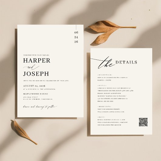 一シンプルエレガントつのQRコードの中の黒い結婚すべて 招待状