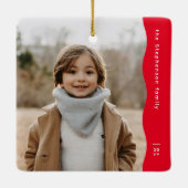 一シンプルモダン枚の写真の波状の赤いクリスマス セラミックオーナメント (裏面)