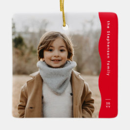 一シンプルモダン枚の写真の波状の赤いクリスマス セラミックオーナメント