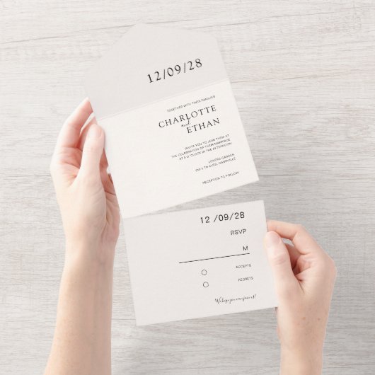 一シンプル人のエレガント招待でベージュ オールインワン招待状 (貼ってはがせる)