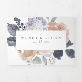 一シンプル結婚素朴回のフローラの全て 三つ折り招待状