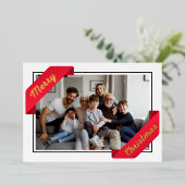 一スタイリッシュ枚の赤いバナーのメリークリスマスフォイル 箔シーズンカード (立ち正面)