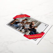 一スタイリッシュ枚の赤いバナーのメリークリスマスフォイル 箔シーズンカード (回転した状態)