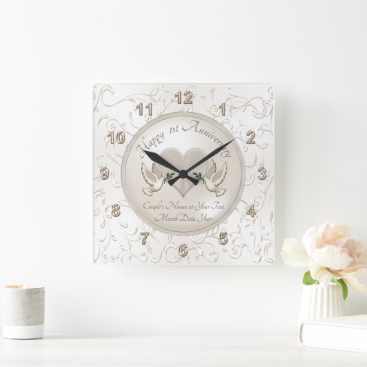 一パーソナライズされた周年記念結婚贈り物・時計 スクエア壁時計 (ホーム)