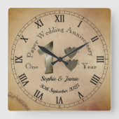 一パーソナライズされた年結婚記念日 スクエア壁時計 (正面)