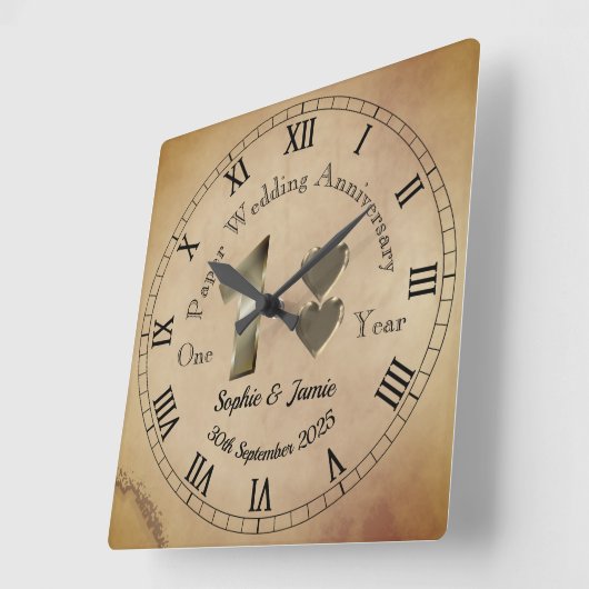 一パーソナライズされた年結婚記念日 スクエア壁時計 (傾斜)