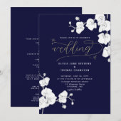 一フォーマルモダン人の中に海軍の蘭が結婚ある 招待状 (正面/裏面)