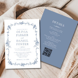 一フランスのつのダスティビクトリアン・ブルー結婚の 招待状