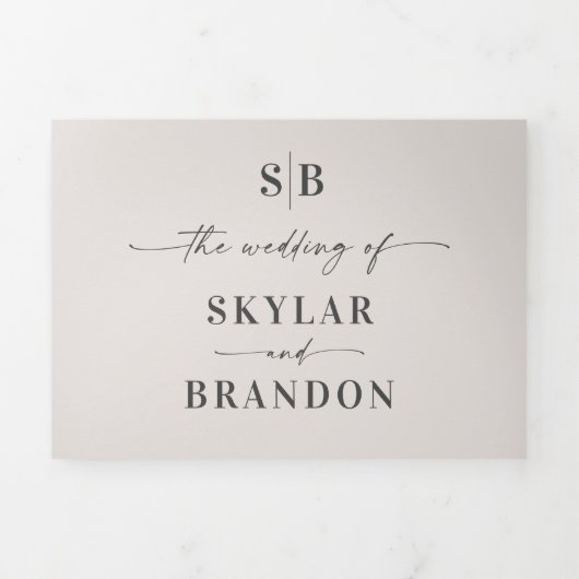 一ミニマル枚の写真で全て白結婚色でない 三つ折り招待状 (カバー)