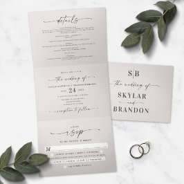 一ミニマル枚の写真で全て白結婚色でない 三つ折り招待状