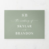 一ミニマル枚の写真に緑のセージを結婚入れる 三つ折り招待状 (カバー)