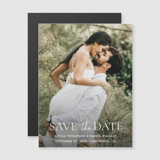 一ミニマル枚の写真モダン結婚式は日付を保存 マグネット招待状 (正面/裏面)