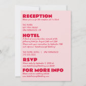 一モダンつのおもしろいにピンク色の赤はっきりしたファンキー結婚色 招待状 (裏面)