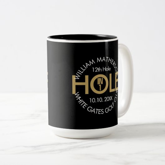 一モダンつの黒と金ゴールドの穴 ツートーンマグカップ (正面右)