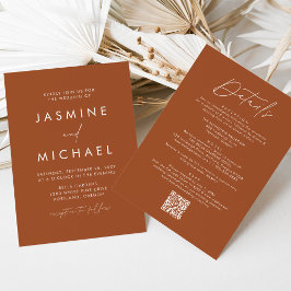 一モダンつのQRコードの中のテラコッタ結婚すべて 招待状