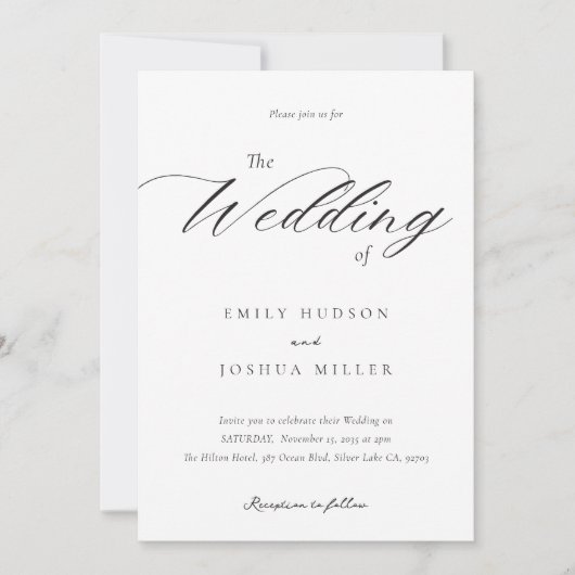 一モダンエレガント人の中で全ての台本を結婚書く 招待状 (正面)