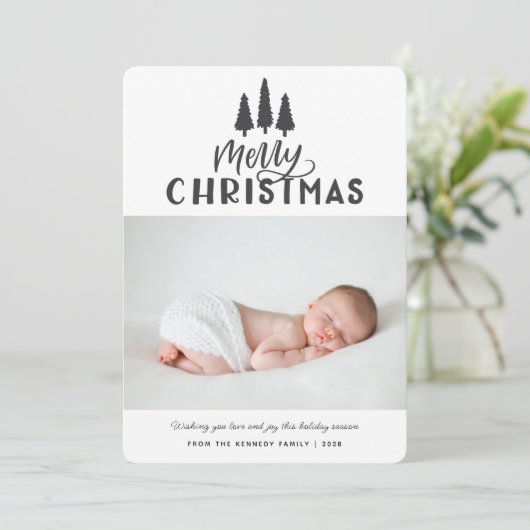 一モダンミニマル枚の写真のクリスマス素朴休暇 シーズンカード (スタンド正面)