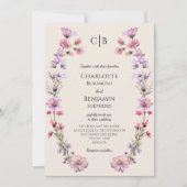 一モダン人の中の花のモノグラム結婚 招待状 (正面)