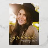 一モダン枚のシンプル写真の卒業 箔招待状 (正面)