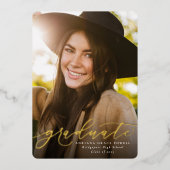 一モダン枚のシンプル写真の卒業 箔招待状 (正面)