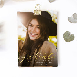 一モダン枚のシンプル写真の卒業 箔招待状