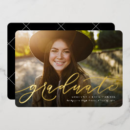 一モダン枚のシンプル写真の卒業 箔招待状