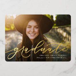 一モダン枚のシンプル写真の卒業 箔招待状