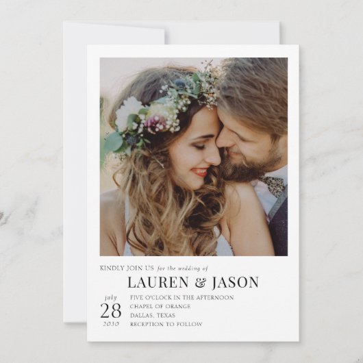 一モダン枚の写真に白黒結婚 招待状 (正面)