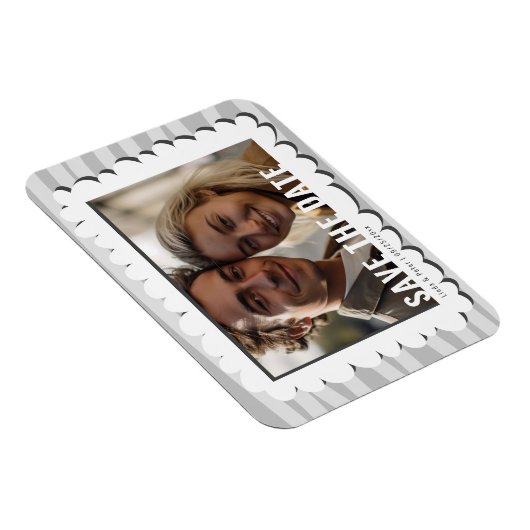 一モダン枚の写真の結婚式の日付を保存 マグネット (右側)