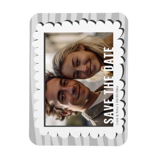 一モダン枚の写真の結婚式の日付を保存 マグネット (縦)