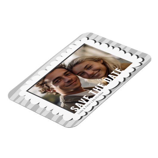 一モダン枚の写真の結婚式の日付を保存 マグネット (左側)