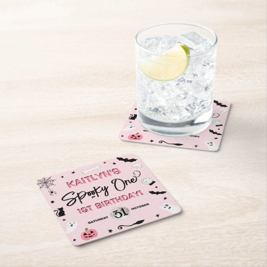 一不気味つ！ガールズハロウィーン1st誕生日パーティー スクエアペーパーコースター (インサイチュ)