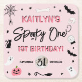 一不気味つ!ガールズハロウィーン1st誕生日パーティー スクエアペーパーコースター (正面)