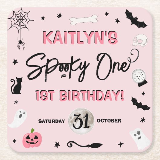 一不気味つ！ガールズハロウィーン1st誕生日パーティー スクエアペーパーコースター (正面)