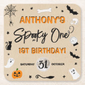 一不気味つ!ハロウィーン1回目の誕生日パーティー スクエアペーパーコースター (正面)