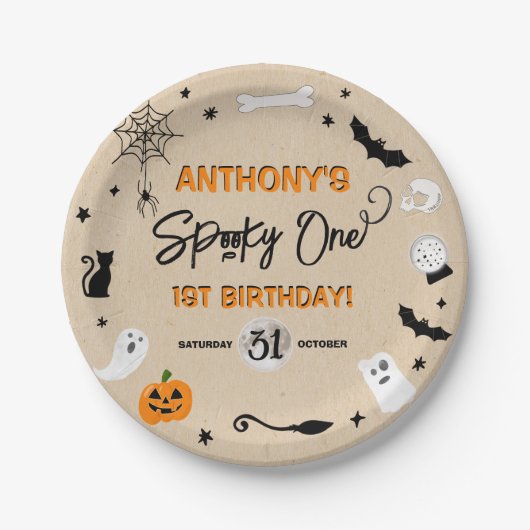 一不気味つ!ハロウィーン1回目の誕生日パーティー ペーパープレート (正面)